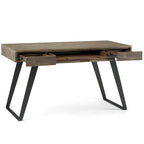 Bureau industriel en bois massif, noyer vieilli, avec 2 tiroirs et plateau coulissant pour clavier, assemblage par 1 personne