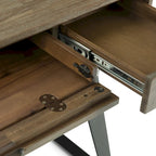 Bureau industriel en bois massif, noyer vieilli, avec 2 tiroirs et plateau coulissant pour clavier, assemblage par 1 personne