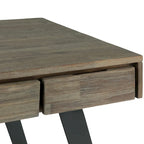Bureau industriel en bois massif, noyer vieilli, avec 2 tiroirs et plateau coulissant pour clavier, assemblage par 1 personne