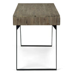 Bureau industriel en bois massif, noyer vieilli, avec 2 tiroirs et plateau coulissant pour clavier, assemblage par 1 personne