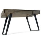 Bureau industriel en bois massif, noyer vieilli, avec 2 tiroirs et plateau coulissant pour clavier, assemblage par 1 personne