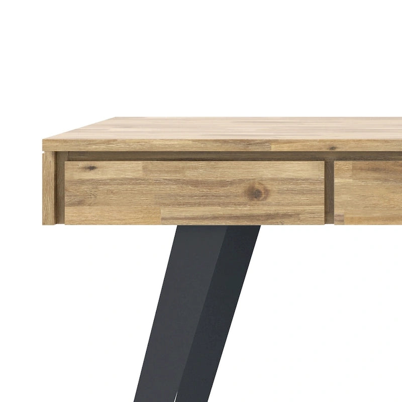 Bureau industriel en bois massif, noyer vieilli, avec 2 tiroirs et plateau coulissant pour clavier, assemblage par 1 personne