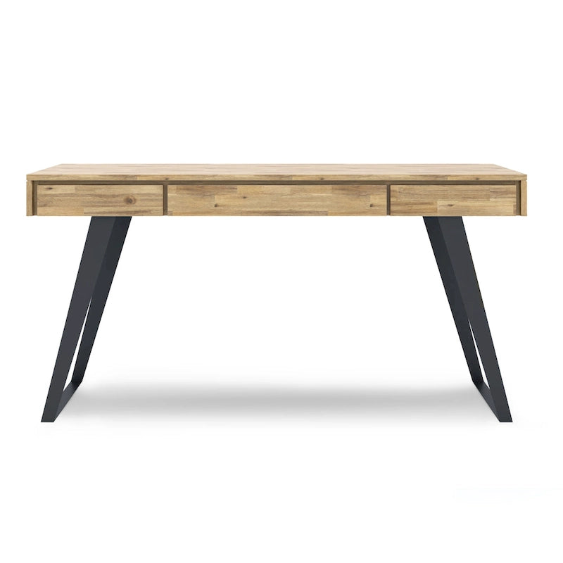 Bureau industriel en bois massif, noyer vieilli, avec 2 tiroirs et plateau coulissant pour clavier, assemblage par 1 personne