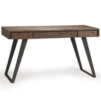 Bureau industriel en bois massif, noyer vieilli, avec 2 tiroirs et plateau coulissant pour clavier, assemblage par 1 personne