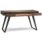 Bureau industriel en bois massif, noyer vieilli, avec 2 tiroirs et plateau coulissant pour clavier, assemblage par 1 personne