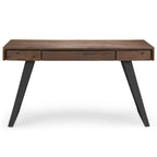 Bureau industriel en bois massif, noyer vieilli, avec 2 tiroirs et plateau coulissant pour clavier, assemblage par 1 personne