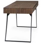 Bureau industriel en bois massif, noyer vieilli, avec 2 tiroirs et plateau coulissant pour clavier, assemblage par 1 personne