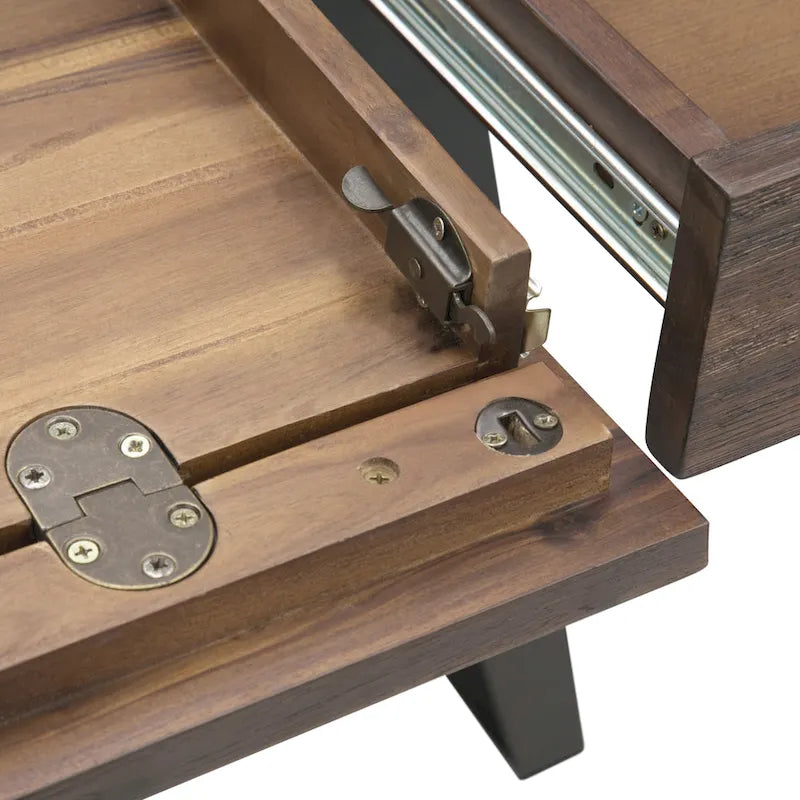 Bureau industriel en bois massif, noyer vieilli, avec 2 tiroirs et plateau coulissant pour clavier, assemblage par 1 personne