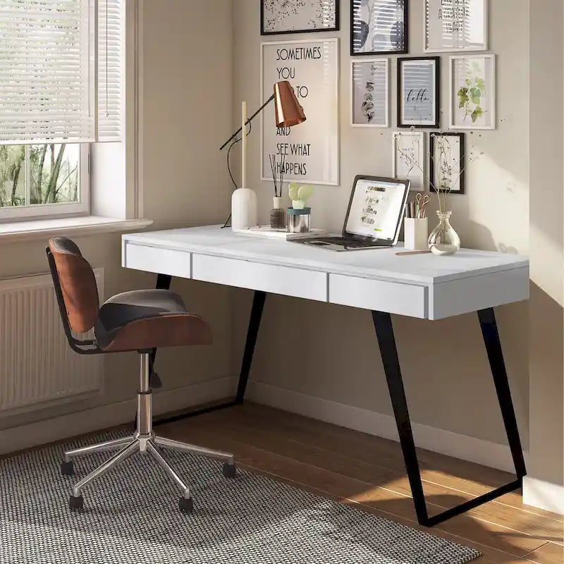 Bureau industriel en bois massif, noyer vieilli, avec 2 tiroirs et plateau coulissant pour clavier, assemblage par 1 personne