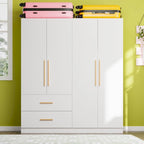 Armoire double en MDF blanc, autoportante, avec tringle et étagères, montage à 2 personnes