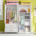 Armoire double en MDF blanc, autoportante, avec tringle et étagères, montage à 2 personnes