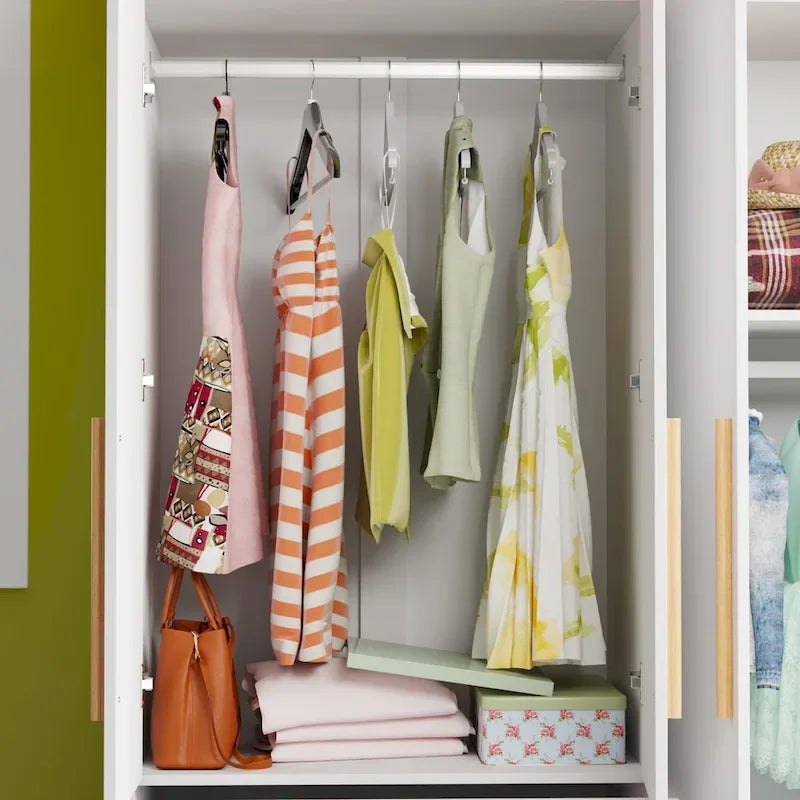 Armoire double en MDF blanc, autoportante, avec tringle et étagères, montage à 2 personnes