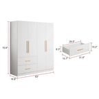 Armoire double en MDF blanc, autoportante, avec tringle et étagères, montage à 2 personnes