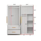 Armoire double en MDF blanc, autoportante, avec tringle et étagères, montage à 2 personnes