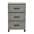 Commode de chevet à 3 tiroirs en tissu, noire/chêne côtier/grise, avec pieds en acier, assemblage par 1 personne