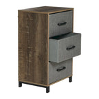 Commode de chevet à 3 tiroirs en tissu, noire/chêne côtier/grise, avec pieds en acier, assemblage par 1 personne