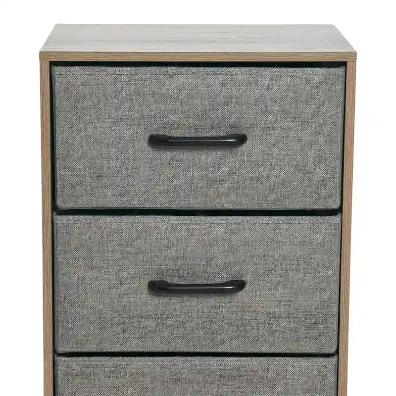 Commode de chevet à 3 tiroirs en tissu, noire/chêne côtier/grise, avec pieds en acier, assemblage par 1 personne