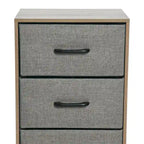 Commode de chevet à 3 tiroirs en tissu, noire/chêne côtier/grise, avec pieds en acier, assemblage par 1 personne