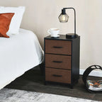 Commode de chevet à 3 tiroirs en tissu, noire/chêne côtier/grise, avec pieds en acier, assemblage par 1 personne