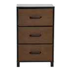Commode de chevet à 3 tiroirs en tissu, noire/chêne côtier/grise, avec pieds en acier, assemblage par 1 personne