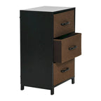 Commode de chevet à 3 tiroirs en tissu, noire/chêne côtier/grise, avec pieds en acier, assemblage par 1 personne