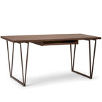 Bureau d'écriture en bois massif marron vieilli avec base en métal en V et tablette coulissante pour clavier, assemblage par 1 personne