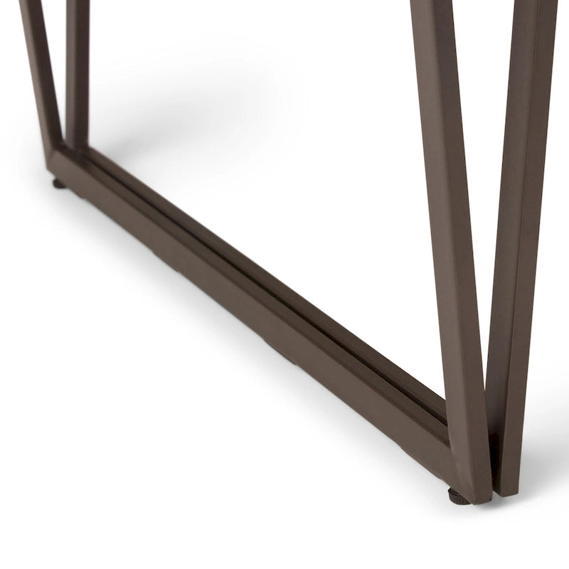 Bureau d'écriture en bois massif marron vieilli avec base en métal en V et tablette coulissante pour clavier, assemblage par 1 personne
