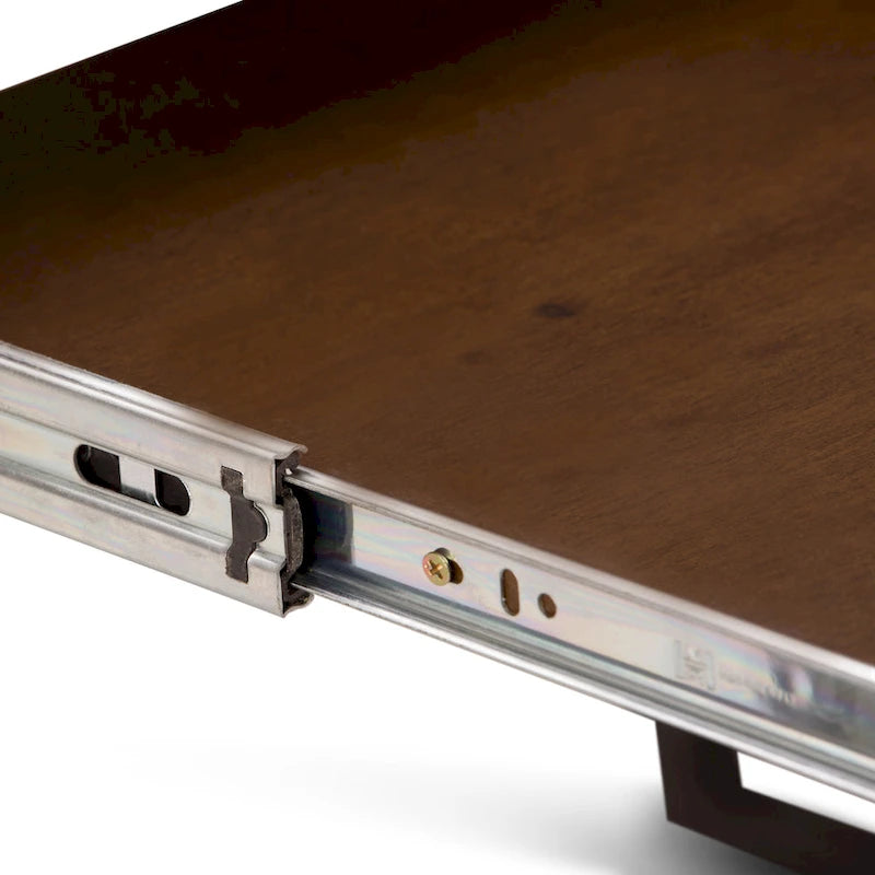 Bureau d'écriture en bois massif marron vieilli avec base en métal en V et tablette coulissante pour clavier, assemblage par 1 personne