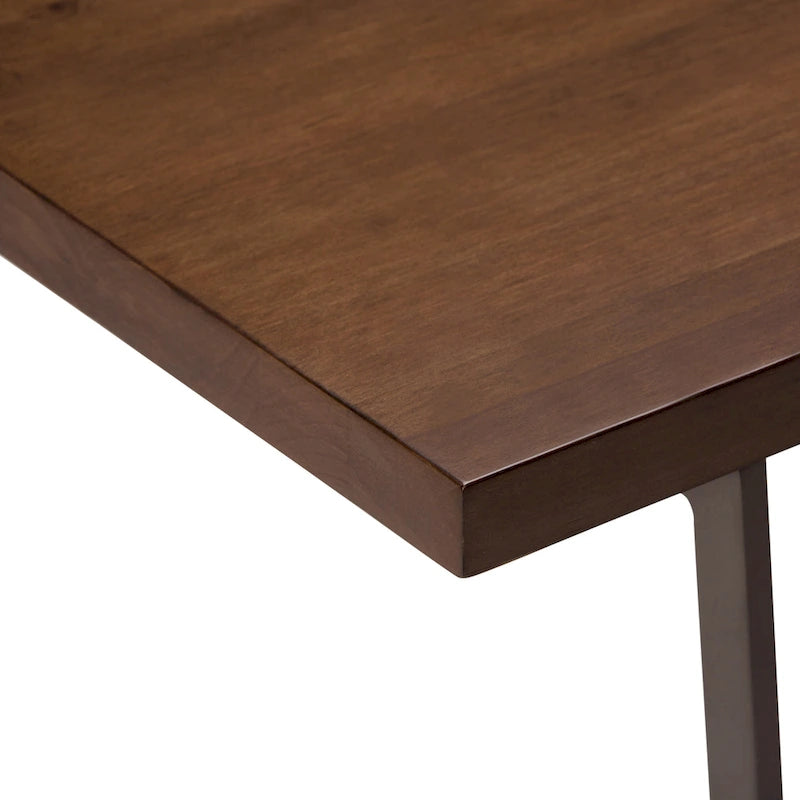 Bureau d'écriture en bois massif marron vieilli avec base en métal en V et tablette coulissante pour clavier, assemblage par 1 personne