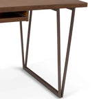 Bureau d'écriture en bois massif marron vieilli avec base en métal en V et tablette coulissante pour clavier, assemblage par 1 personne
