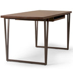 Bureau d'écriture en bois massif marron vieilli avec base en métal en V et tablette coulissante pour clavier, assemblage par 1 personne