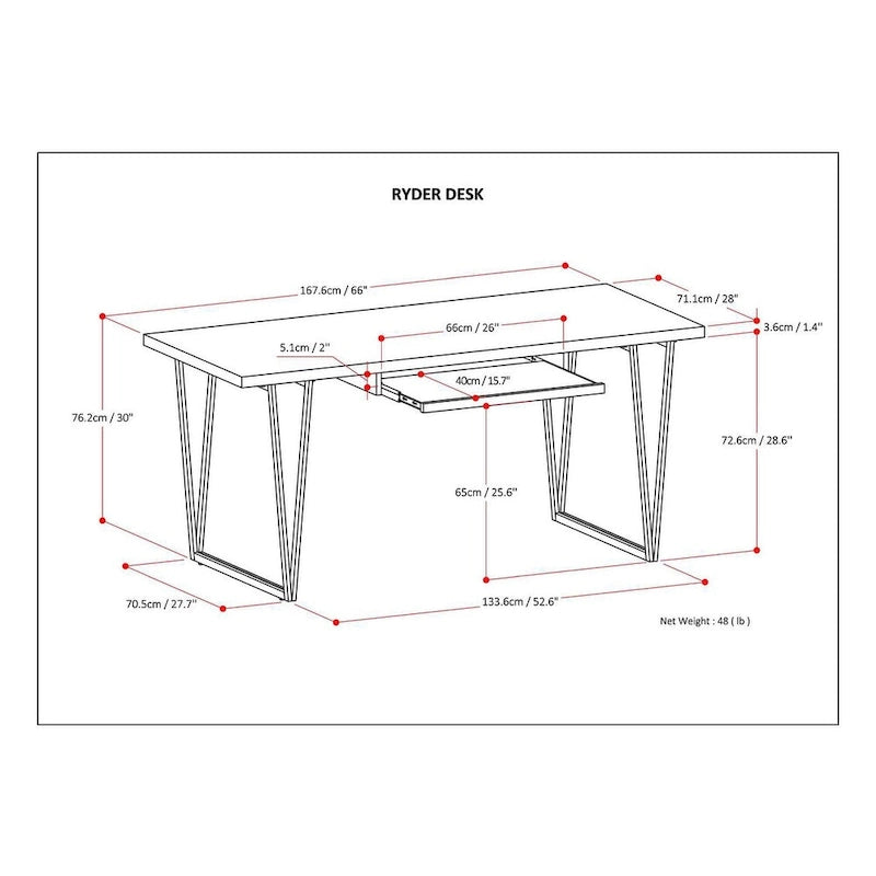 Bureau d'écriture en bois massif marron vieilli avec base en métal en V et tablette coulissante pour clavier, assemblage par 1 personne