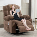 Fauteuil inclinable massant et à bascule en tissu avec fonction chauffante, port USB et porte-gobelets, 1 place