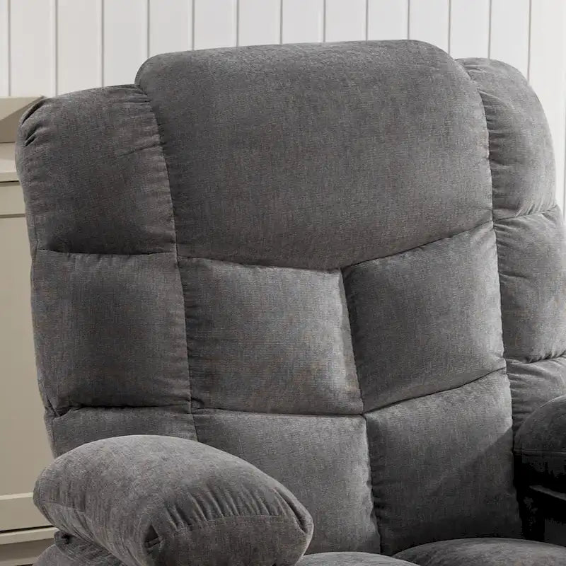 Fauteuil inclinable massant et à bascule en tissu avec fonction chauffante, port USB et porte-gobelets, 1 place
