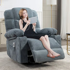 Fauteuil inclinable massant et à bascule en tissu avec fonction chauffante, port USB et porte-gobelets, 1 place