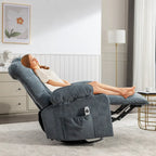 Fauteuil inclinable massant et à bascule en tissu avec fonction chauffante, port USB et porte-gobelets, 1 place