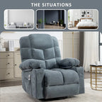 Fauteuil inclinable massant et à bascule en tissu avec fonction chauffante, port USB et porte-gobelets, 1 place