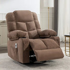 Fauteuil inclinable massant et à bascule en tissu avec fonction chauffante, port USB et porte-gobelets, 1 place