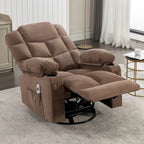 Fauteuil inclinable massant et à bascule en tissu avec fonction chauffante, port USB et porte-gobelets, 1 place
