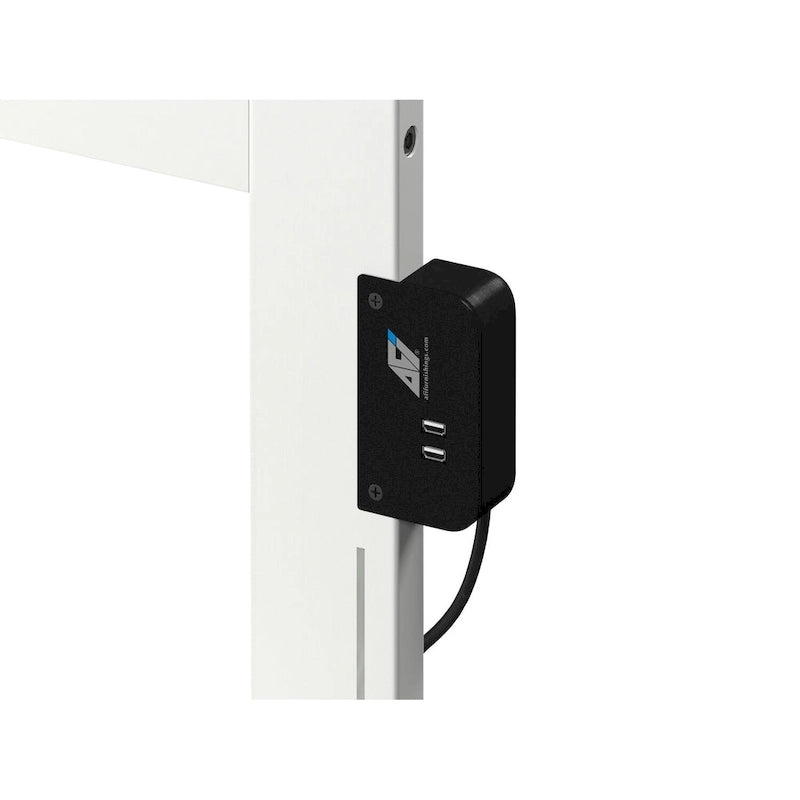Lit plateforme double en bois massif blanc avec tête de lit, 2 tiroirs de rangement et station de charge USB, assemblage par 2 personnes
