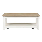 Table basse rectangulaire blanchie à roulettes avec étagère inférieure, montage par 1 personne