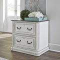 Classeur latéral antique blanc avec 2 tiroirs à extension complète verrouillables et pieds tournés, assemblage par 1 personne