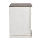 Classeur latéral antique blanc avec 2 tiroirs à extension complète verrouillables et pieds tournés, assemblage par 1 personne