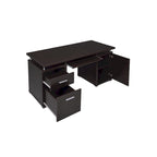 Bureau informatique marron avec 2 tiroirs, placard et tablette coulissante pour clavier, assemblage par 1 personne