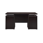 Bureau informatique marron avec 2 tiroirs, placard et tablette coulissante pour clavier, assemblage par 1 personne