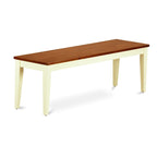 Banc de salle à manger en hévéa noir et cerisier / couleur crème et cerisier, avec assise en bois et base à 4 pieds, 2 places