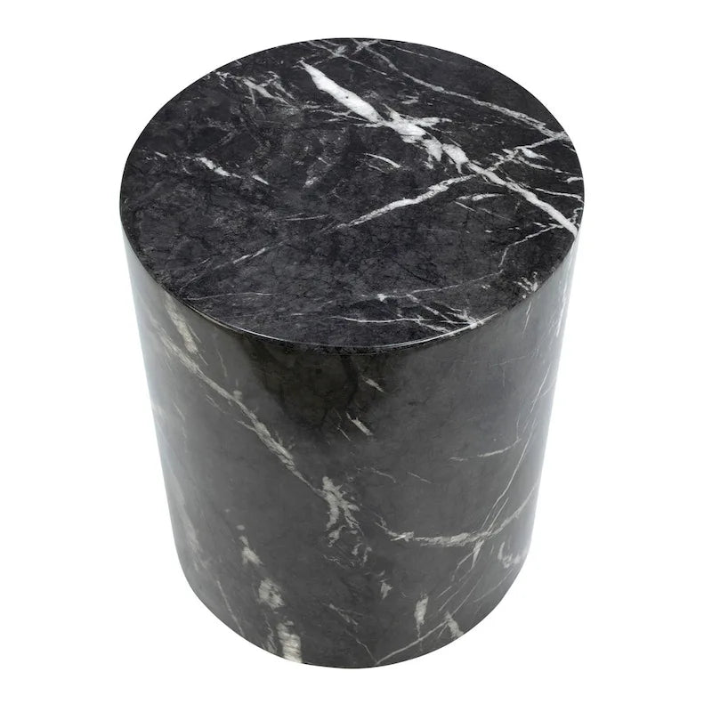 Table d'appoint ronde à pied, noir et blanc, en béton avec finition marbre, montage par 1 personne