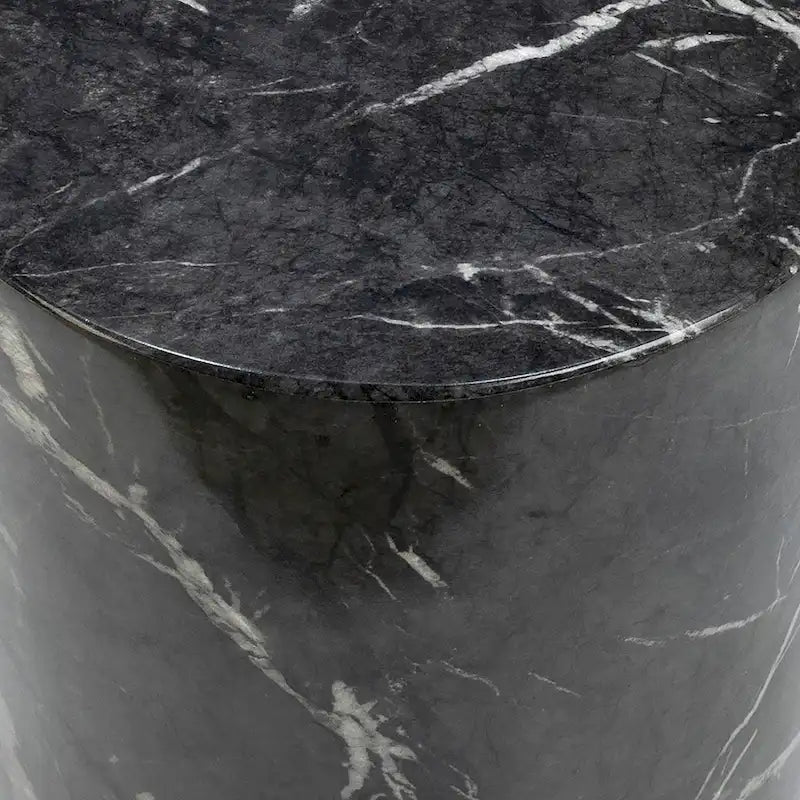 Table d'appoint ronde à pied, noir et blanc, en béton avec finition marbre, montage par 1 personne