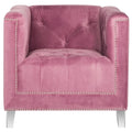 Fauteuil club une place en coton prune/blanc avec garniture cloutée argentée et pieds transparents