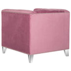 Fauteuil club une place en coton prune/blanc avec garniture cloutée argentée et pieds transparents
